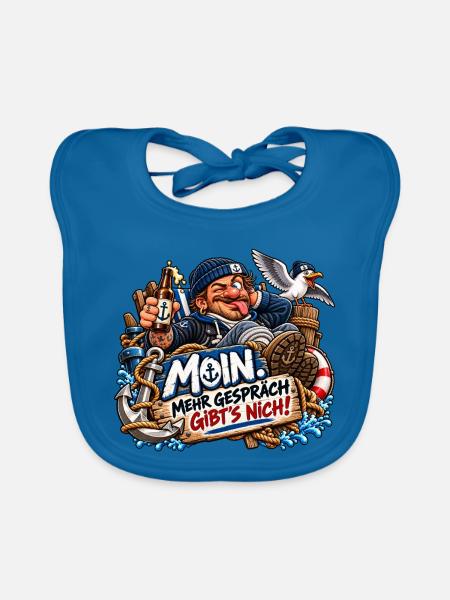 MOIN Piratenwitz: Mehr Gerede Gibt's Nicht - Baby Bio-Lätzchen - Pfauenblau - Vorne
