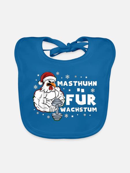 Masthuhn Für Wachstum Weihnachten Gym Kraftsport - Baby Bio-Lätzchen - Pfauenblau - Vorne