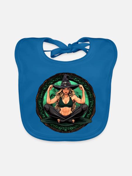 Yoga Hexe Halloween - Baby Bio-Lätzchen - Pfauenblau - Vorne