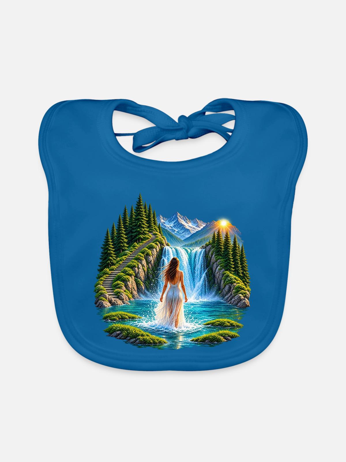 Magischer Wasserfall - Baby Bio-Lätzchen - Pfauenblau - Vorne