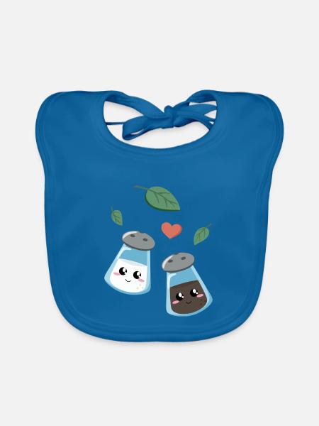 Niedliches Küchenmotiv mit Salz und Pfeffer - Baby Bio-Lätzchen - Pfauenblau - Vorne