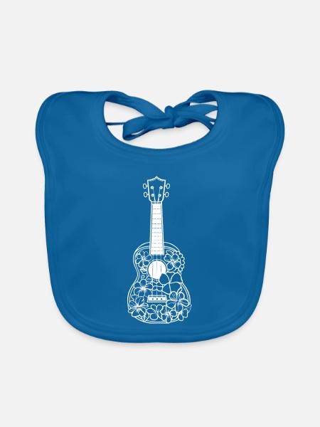 Cartoon Ukulele - Baby Bio-Lätzchen - Pfauenblau - Vorne