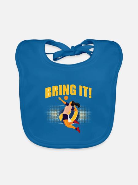 Bring It! Volleyball Schmetterball Gelb - Baby Bio-Lätzchen - Pfauenblau - Vorne