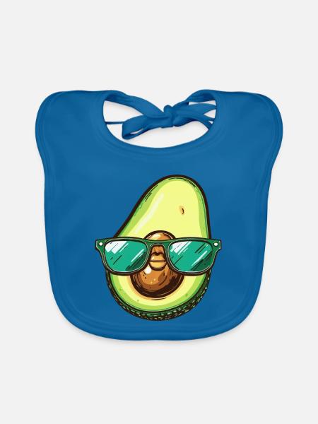 Avocado mit Sonnenbrille – Grün - Baby Bio-Lätzchen - Pfauenblau - Vorne