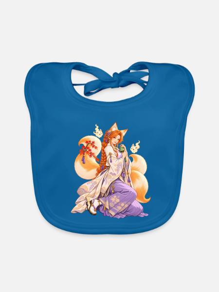 Kitsune-Frau im Kimono – Anime | Noventra - Baby Bio-Lätzchen - Pfauenblau - Vorne