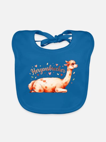 Herzensbrecher Lama Illustration - Baby Bio-Lätzchen - Pfauenblau - Vorne
