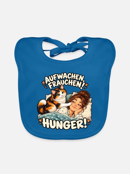 Aufwachen Frauchen Hunger Katze - Baby Bio-Lätzchen - Pfauenblau - Vorne