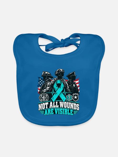 NOT ALL WOUNDS ARE VISIBLE – PTBS Awareness - Baby Bio-Lätzchen - Pfauenblau - Vorne