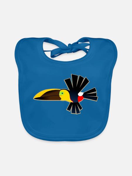 Schrulliger Fukan-Fukan-Kastanien-Mandibel-Toukan - Baby Bio-Lätzchen - Pfauenblau - Vorne