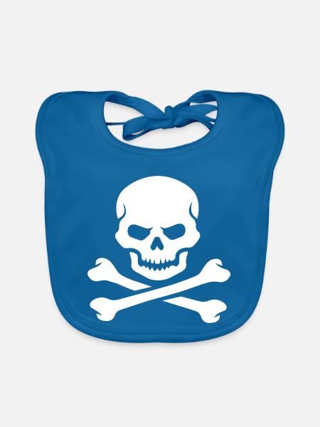 Totenkopf und gekreuzte Knochen Fettdruck - Baby Bio-Lätzchen - Pfauenblau - Vorne