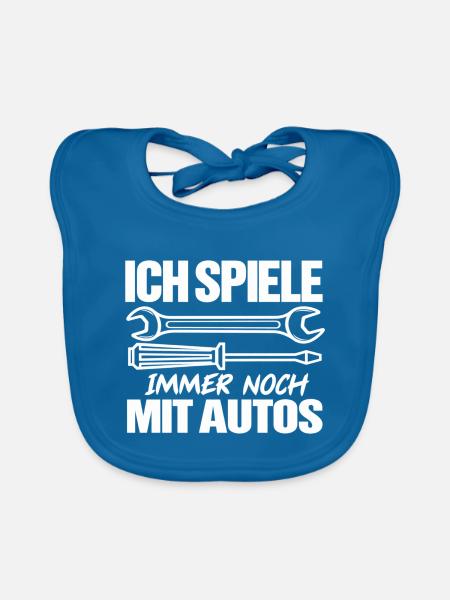 Ich spiele immer noch mit Autos - Baby Bio-Lätzchen - Pfauenblau - Vorne