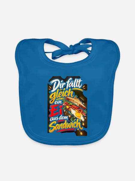 Ei fällt gleich aus dem Sandwich - Baby Bio-Lätzchen - Pfauenblau - Vorne