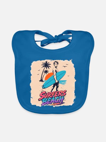 Surfers Beach  Retro 80s Surf & Neon Vintage Desin - Baby Bio-Lätzchen - Pfauenblau - Vorne