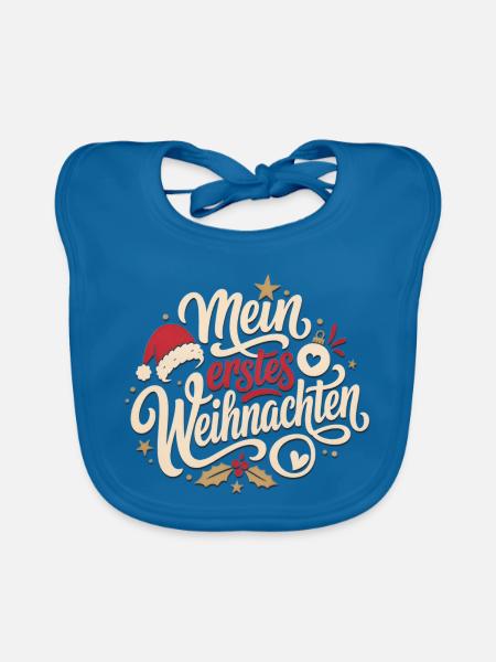 Mein Erstes Weihnachten Schriftzug - Baby Bio-Lätzchen - Pfauenblau - Vorne