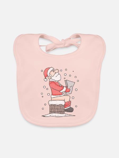 Weihnachtsmann sitzt auf dem Kamin lustig - Baby Bio-Lätzchen - Rose - Vorne