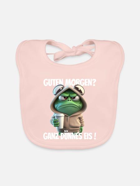 Morgenfrosch im Hoodie mit Kaffee - Baby Bio-Lätzchen - Rose - Vorne