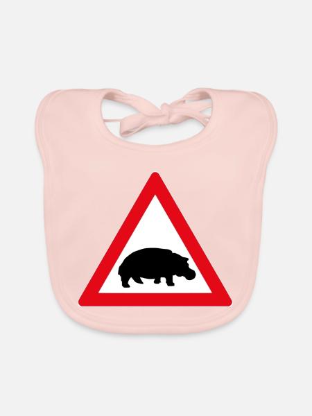 Straßenschild mit Nilpferd - Baby Bio-Lätzchen - Rose