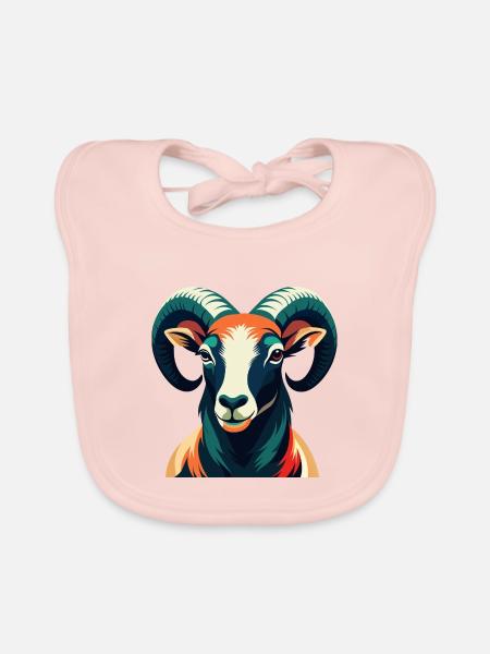 Ram Cartoon Figur Buntes Haustier Tier - Baby Bio-Lätzchen - Rose - Vorne