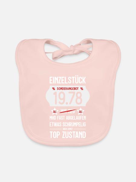 48. GEBURTSTAG 1978 EINZELSTÜCK PREISSCHILD - Baby Bio-Lätzchen - Rose - Vorne