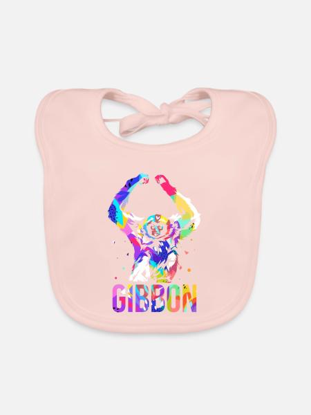 Fröhlicher Gibbon Kletterkünstler - Baby Bio-Lätzchen - Rose - Vorne