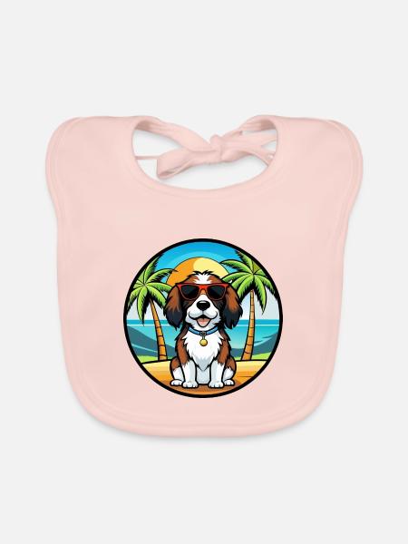 English Springer Spaniel Hunderasse Cartoon Beach - Baby Bio-Lätzchen - Rose - Vorne