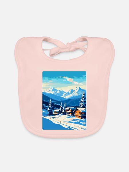 Kitzbuhel Austria Vintage Travel Poster Souvenir - Organic Baby Bibs - rose - Front