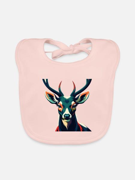 Hirsch Zeichentrickfigur Buntes Haustier Tier - Baby Bio-Lätzchen - Rose - Vorne