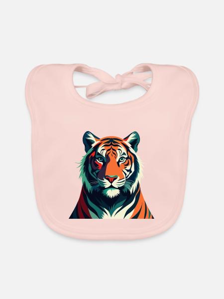Tiger Cartoon Character Colorful Pet Animal - Organic Baby Bibs - rose - Front