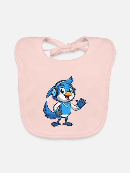 Blue Jay Lustige Cartoon Figur Kopfhörer Musik - Baby Bio-Lätzchen - Rose - Vorne