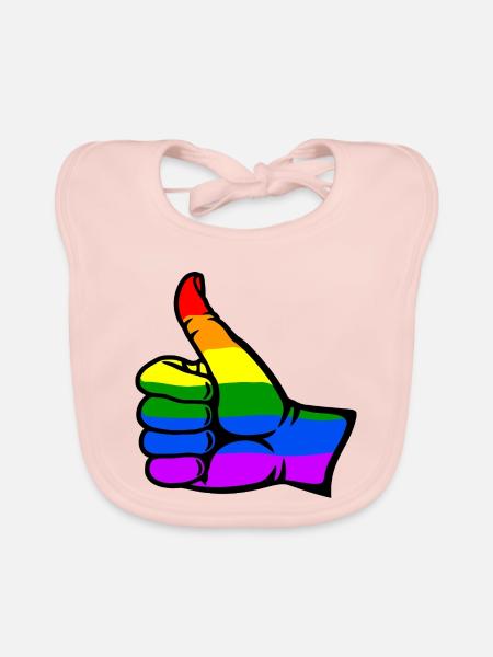 Regenbogenfarbe Flagge Hand alles klar Symbol - Baby Bio-Lätzchen - Rose - Vorne