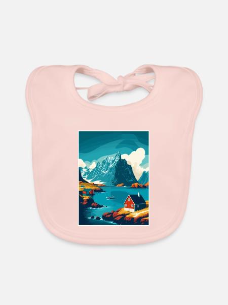 Lofoten Norwegisches Vintage-Reiseposter - Baby Bio-Lätzchen - Rose