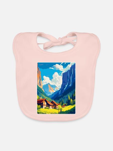 Lauterbrunnen Schweiz Vintage Reiseplakat - Baby Bio-Lätzchen - Rose