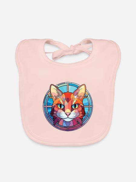 Hantilly Tiffany Katze Bunte Aquarell-Karikatur - Baby Bio-Lätzchen - Rose - Vorne