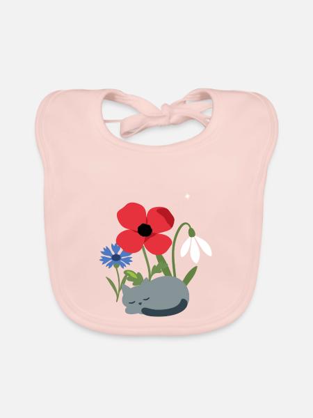 Katze Blumen Kinder Schlafen Haustiermotiv - Baby Bio-Lätzchen - Rose - Vorne