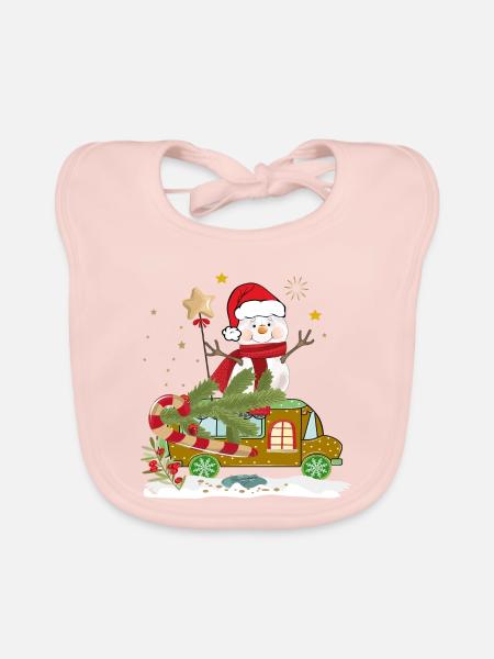 Schneemann Weihnachtsmann - Baby Bio-Lätzchen - Rose