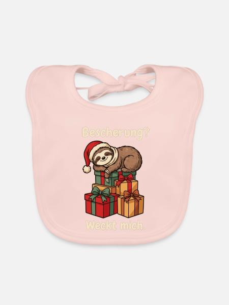Schlafendes Faultier mit Weihnachtsmütze - Baby Bio-Lätzchen - Rose