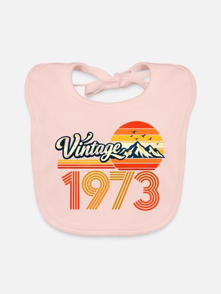 Vintage 1973 Mountain Sunset 53. Geburtstagsabschlag - Baby Bio-Lätzchen - Rose - Vorne