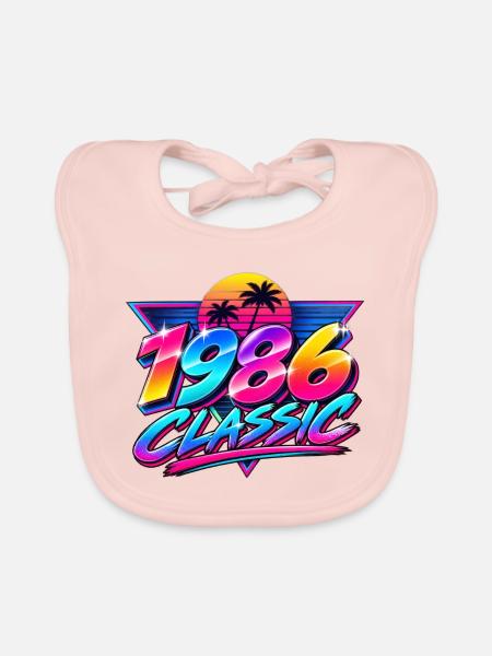 1986 Klassische Neonpalme - Baby Bio-Lätzchen - Rose - Vorne