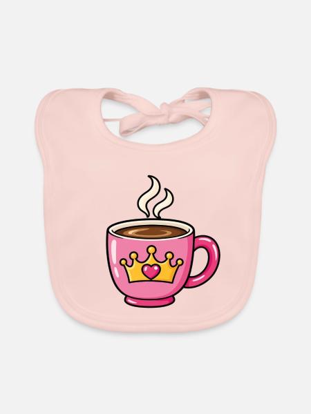 Prinzessinnen Kaffee – Rosa Tasse mit Krone - Baby Bio-Lätzchen - Rose - Vorne