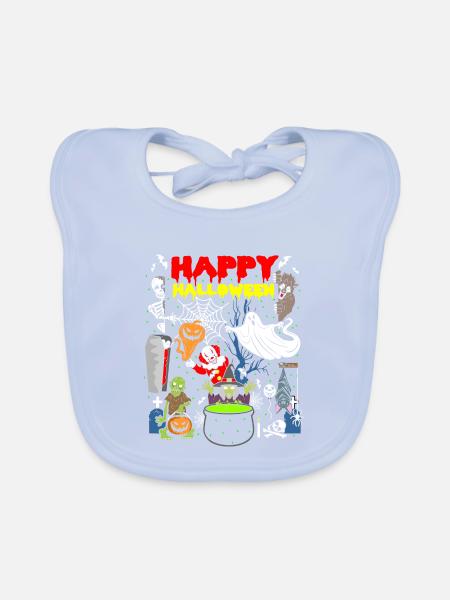 Happy Halloween Geister Hexe Sarg Skelett Zombie - Baby Bio-Lätzchen - sky Blue