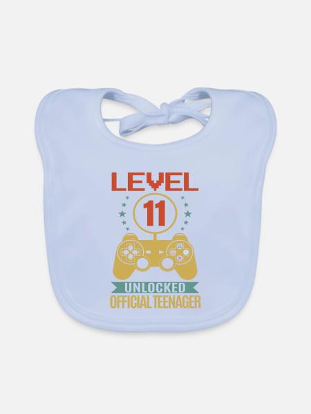 11. Geburtstag - Geburtstagsshirt level unlock - Baby Bio-Lätzchen - sky Blue - Vorne