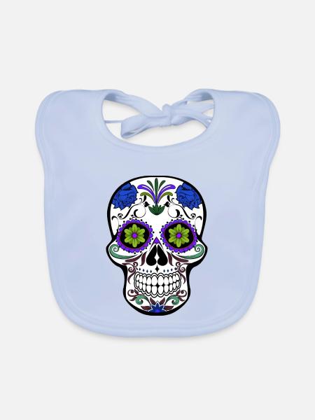 mexikanischer Schädel - Baby Bio-Lätzchen - sky Blue - Vorne