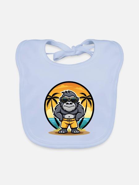 Gorilla Lustige Cartoon Sommer Strand Sonnenbrille Cool - Baby Bio-Lätzchen - sky Blue - Vorne