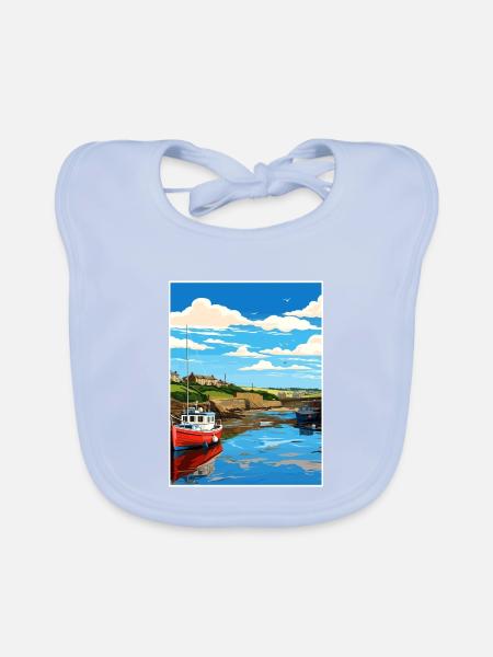 Bude Cornwall Vintage Reiseposter WPA Souvenir - Baby Bio-Lätzchen - sky Blue - Vorne