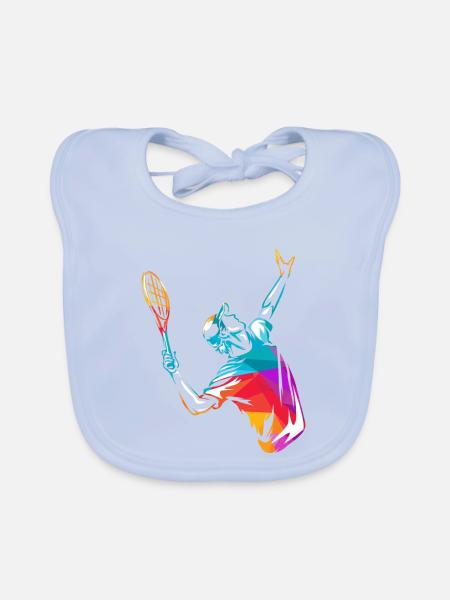 Kraftvoller Tennisaufschlag Rasenplatz - Baby Bio-Lätzchen - sky Blue