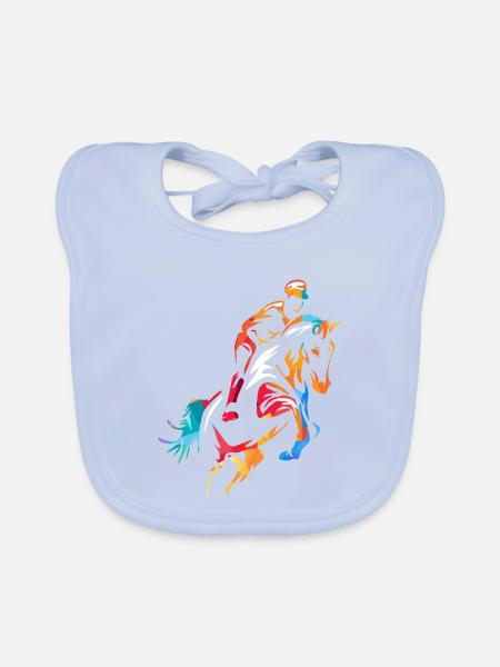 Flinker Pferdesport Turniersprung - Baby Bio-Lätzchen - sky Blue - Vorne