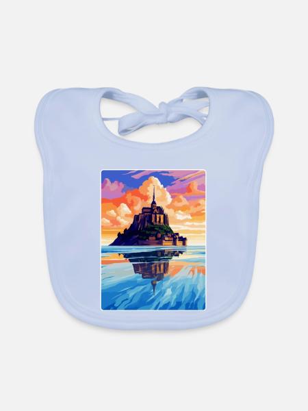 Mont Saint Michel Frankreich Vintage Reiseposter WPA - Baby Bio-Lätzchen - sky Blue - Vorne