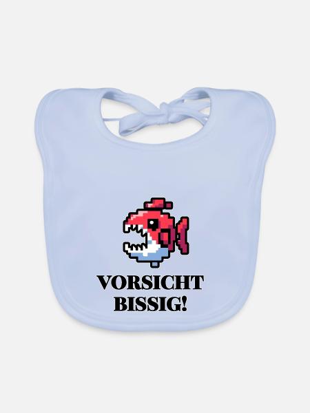 Vorsicht Bissig - Lustiges Fisch Design - Baby Bio-Lätzchen - sky Blue - Vorne