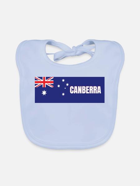Canberra City in Australian Flag - Organic Baby Bibs - sky blue