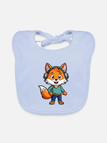 Fuchs Lustige Zeichentrickfigur Kopfhörer Musik - Baby Bio-Lätzchen - sky Blue - Vorne